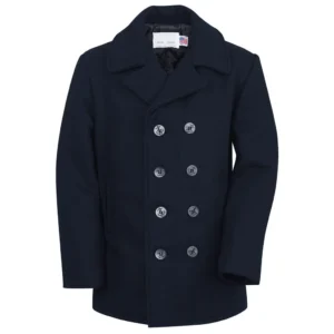 Classic Melton Wool Navy Pea Coat FRONT SIDE